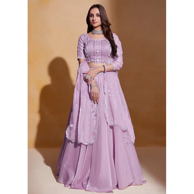 Light Purple Organza Silk A Line Festive Party Lehenga Choli