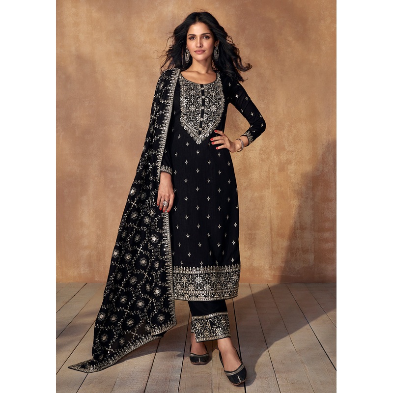 Marvelous Black Sequins & Thread Work Festive Salwar Suit