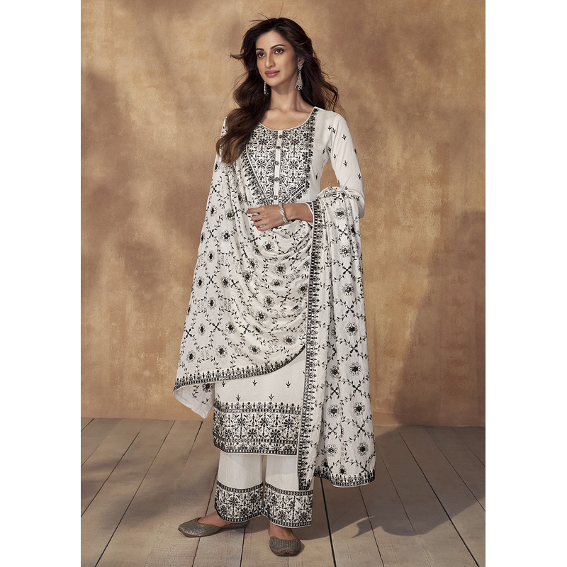 Marvelous White Sequins & Thread Work Festive Salwar Suit