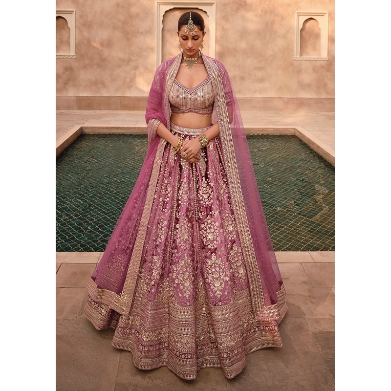 Pink Pure Viscose Lycra Silk Embroidered Bridal Lehenga Choli