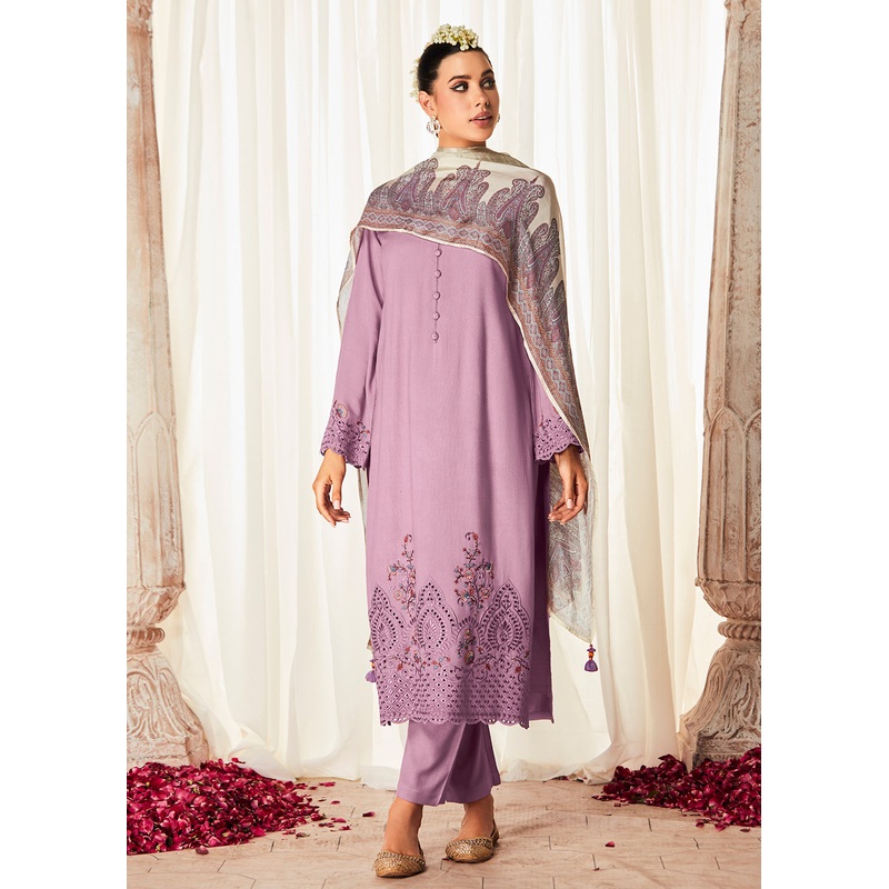 Pleasing Lilac Suzani Inspired Embroidered Ethnic Salwar Suit