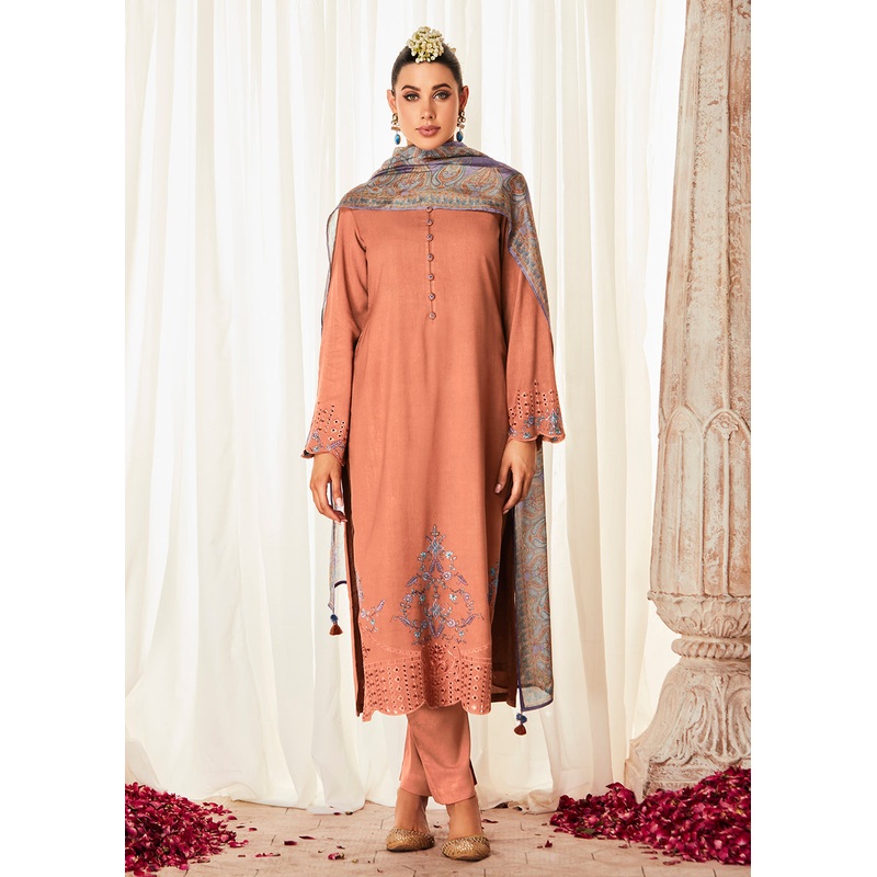 Pleasing Orange Suzani Inspired Embroidered Ethnic Salwar Suit