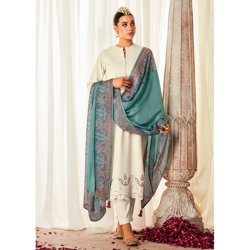 Pleasing White Suzani Inspired Embroidered Ethnic Salwar Suit