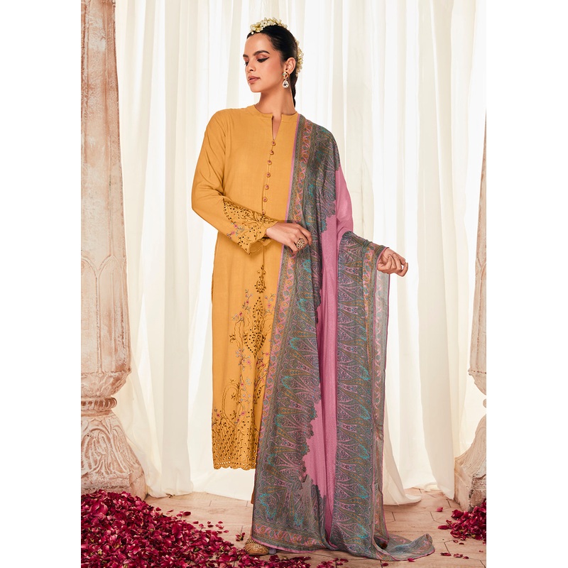 Pleasing Yellow Suzani Inspired Embroidered Ethnic Salwar Suit