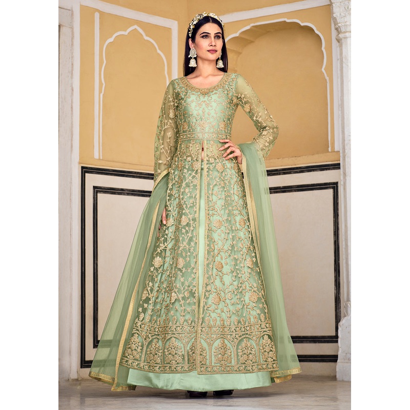 Sea Green Skirt & Pant Style Designer Anarkali Suit
