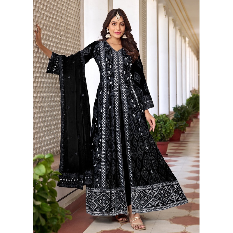 Slit Style Black Embroidered Wedding Festive Anarkali Suit