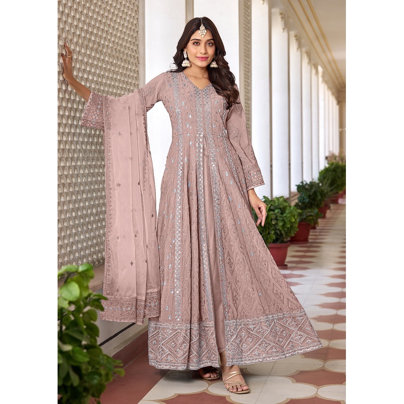 Slit Style Pink Embroidered Wedding Festive Anarkali Suit