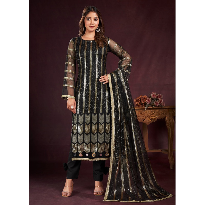 Black Butterfly Net Embroidered Festive Salwar Suit