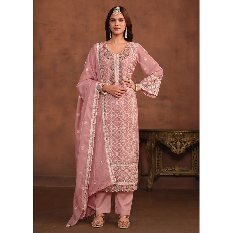 Blush Pink Soft Organza Embroidered Festive Salwar Suit