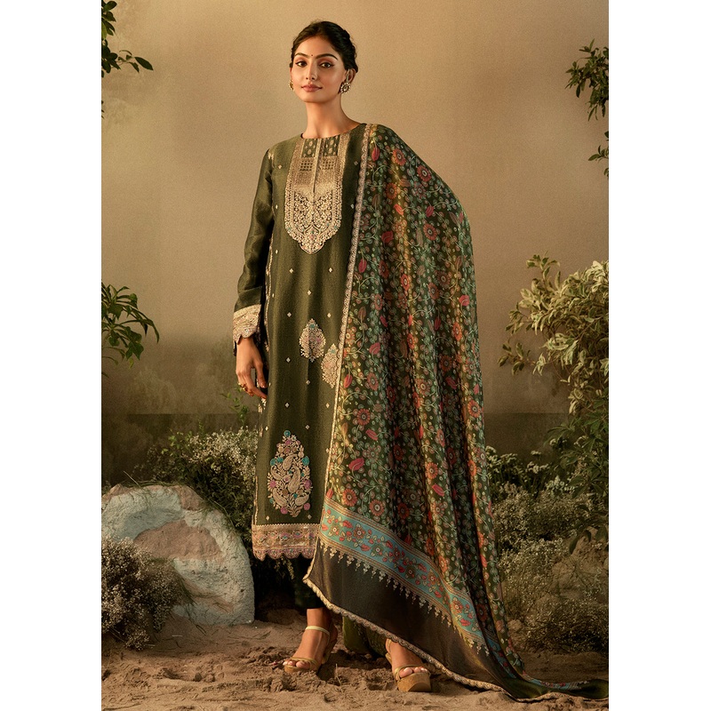 Dark Green Pure Zari Banarasi Tissue Festive Wear Salwar Suit