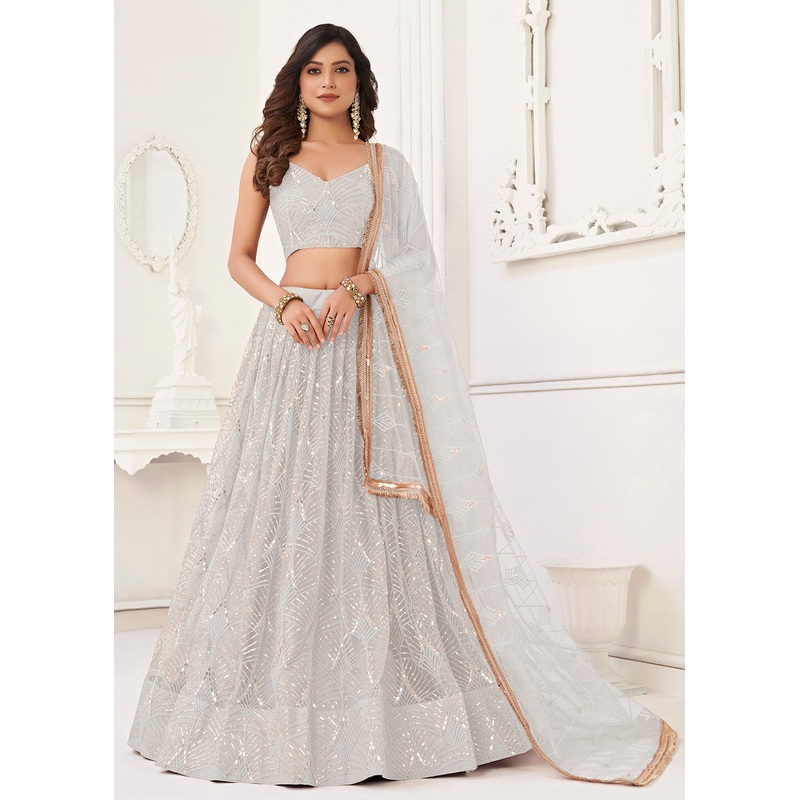 Embroidered Net White Sangeet & Wedding Wear Lehenga Choli