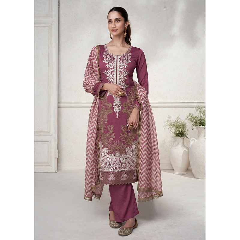 Fabulous Pink Floral Embroidered Silk Wedding Salwar Suit