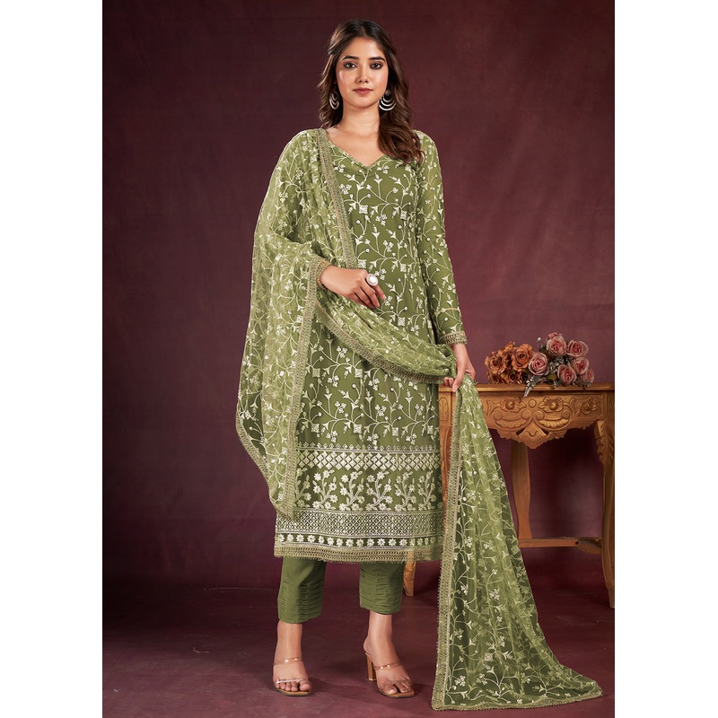 Green Butterfly Net Embroidered Festive Salwar Suit