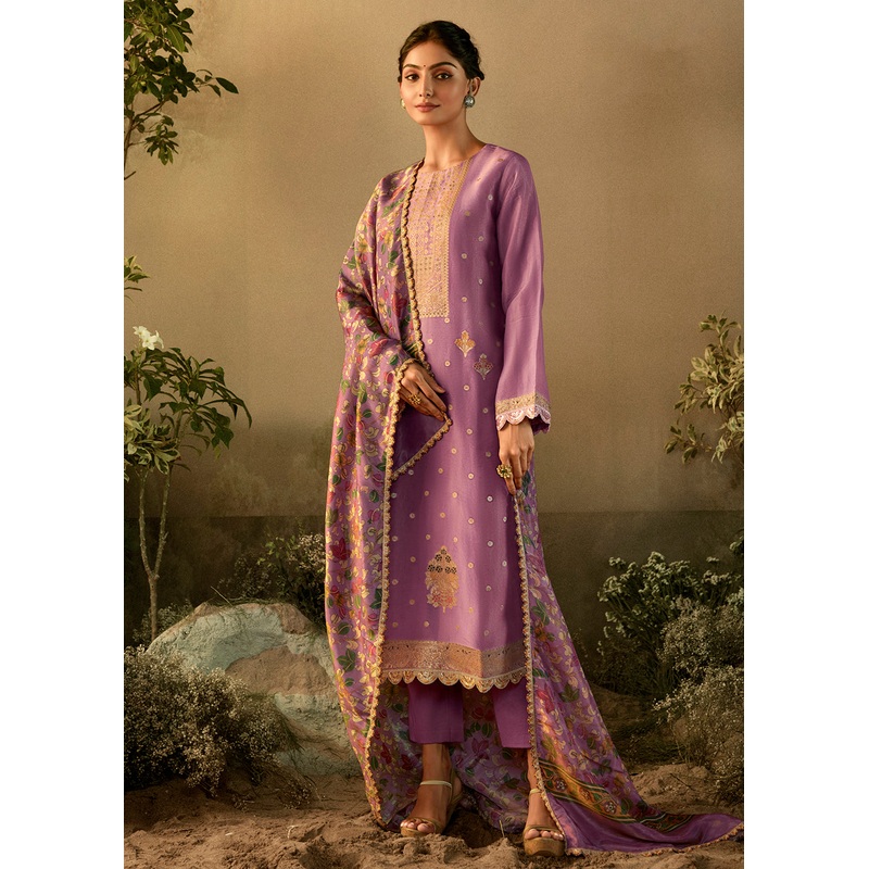 Lilac Pure Zari Banarasi Tissue Festive Wear Salwar Suit