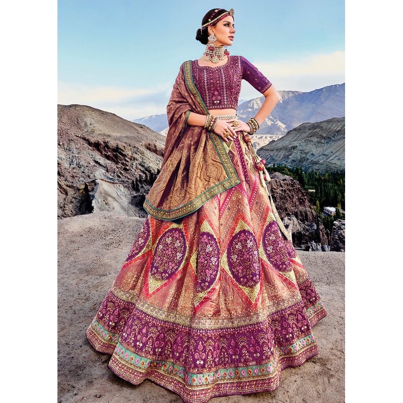 Magenta Peach Designer Style Embroidered Traditional Lehenga Choli