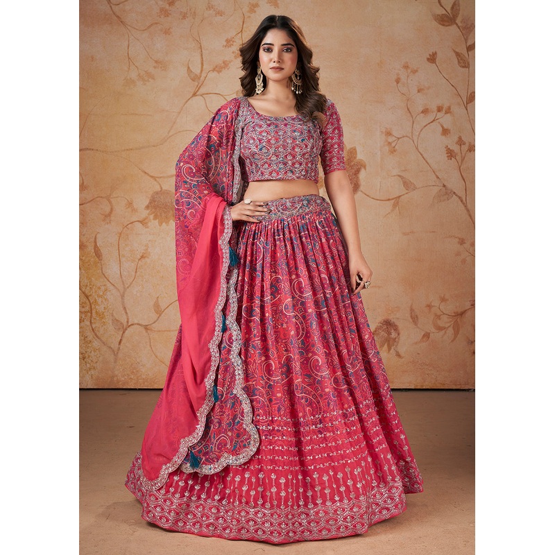 Pink Digital Print & Sequins Wedding Festive Lehenga Choli