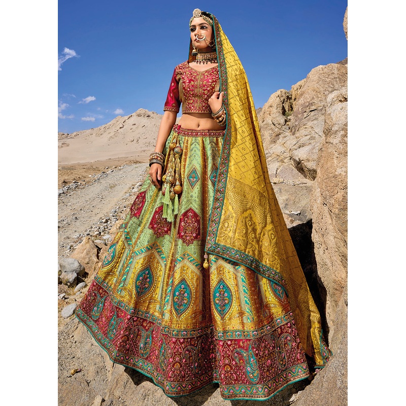 Pista Green Designer Style Embroidered Traditional Lehenga Choli