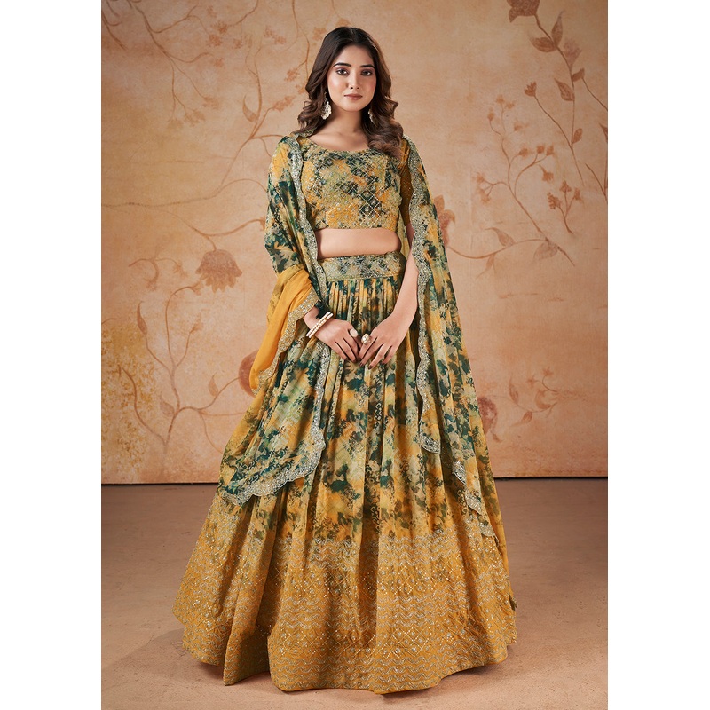 Yellow Digital Print & Sequins Wedding Festive Lehenga Choli