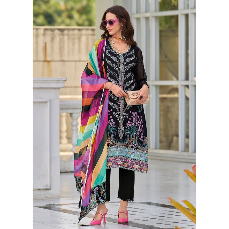 Black Fancy Embroidered Organza Pant Style Salwar Suit