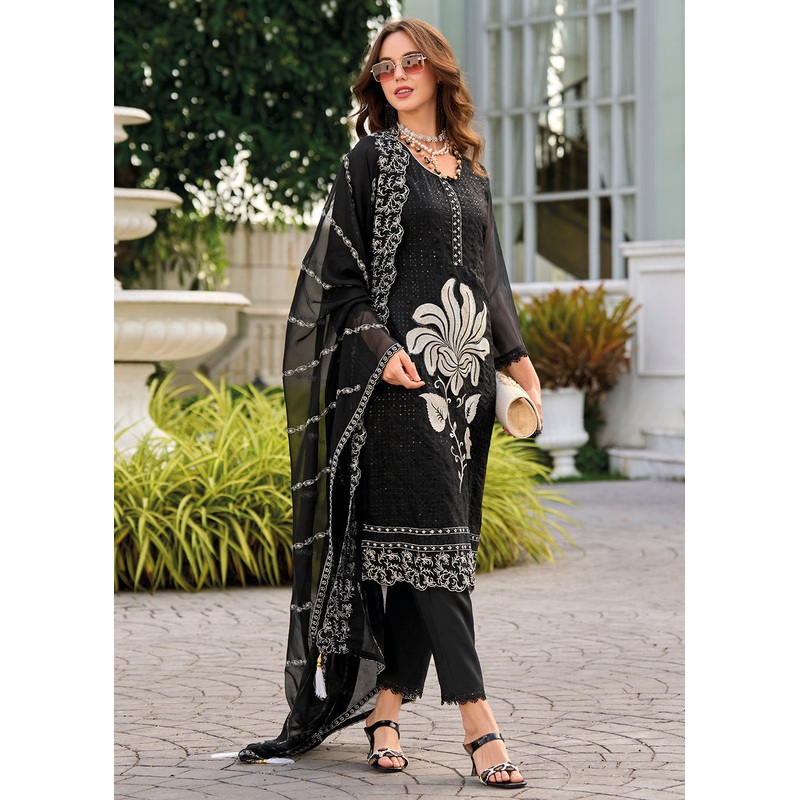 Black Heavy Organza GPU Lace Work Pant Style Salwar Suit