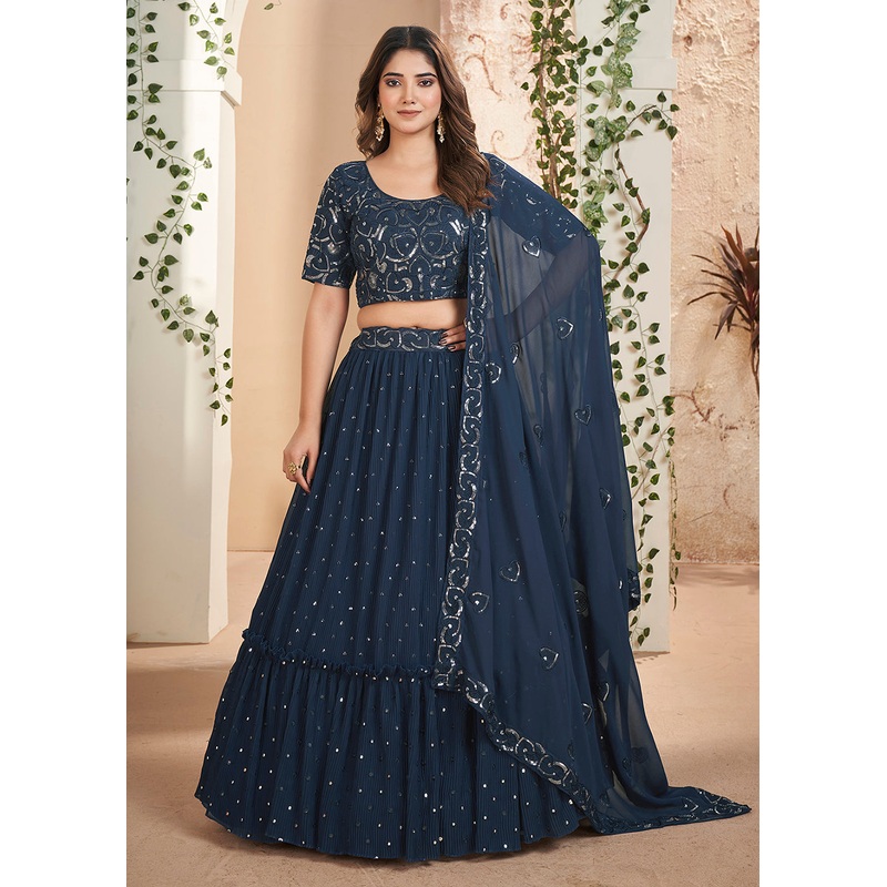Blue Thread & Sequins Wedding Party Lehenga Choli