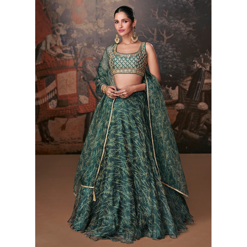 Bottle Green Organza Silk Designer Wedding Lehenga Choli