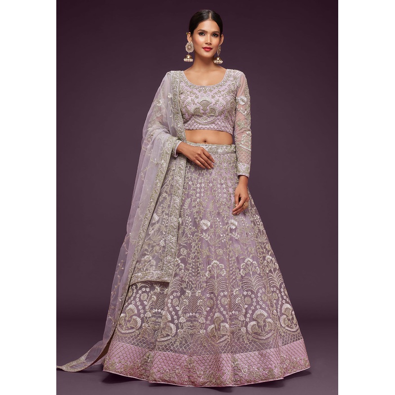 Dusky Orchid Embroidered Soft Net Wedding Lehenga Choli