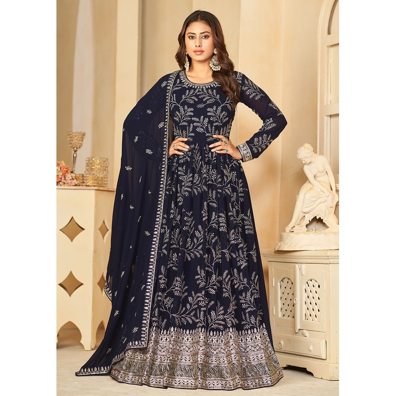 Embroidered Lovely Blue Georgette Wedding Anarkali Suit