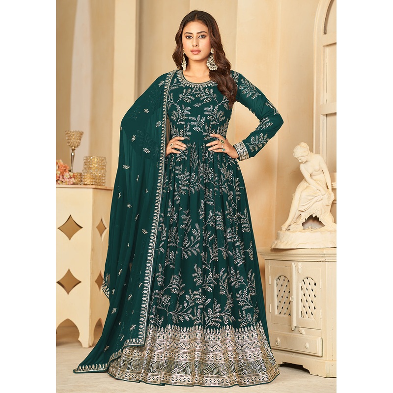 Embroidered Lovely Green Georgette Wedding Anarkali Suit