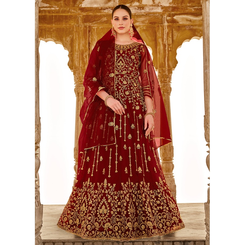 Heavy Stone Embroidered Maroon Designer Anarkali Suit