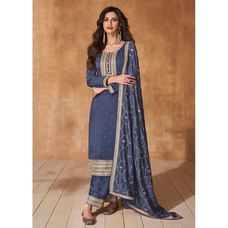 Lavender Blue Premium Silk Festive Wear Salwar Kurta