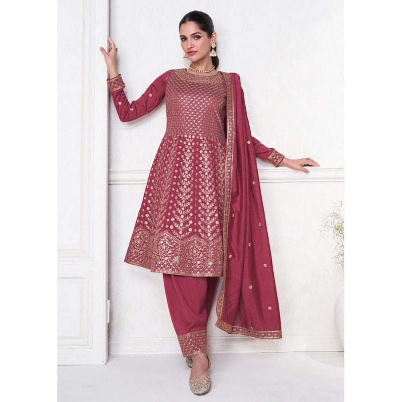 Lovely Pink Punjabi Style Silk Embroidered Salwar Suit
