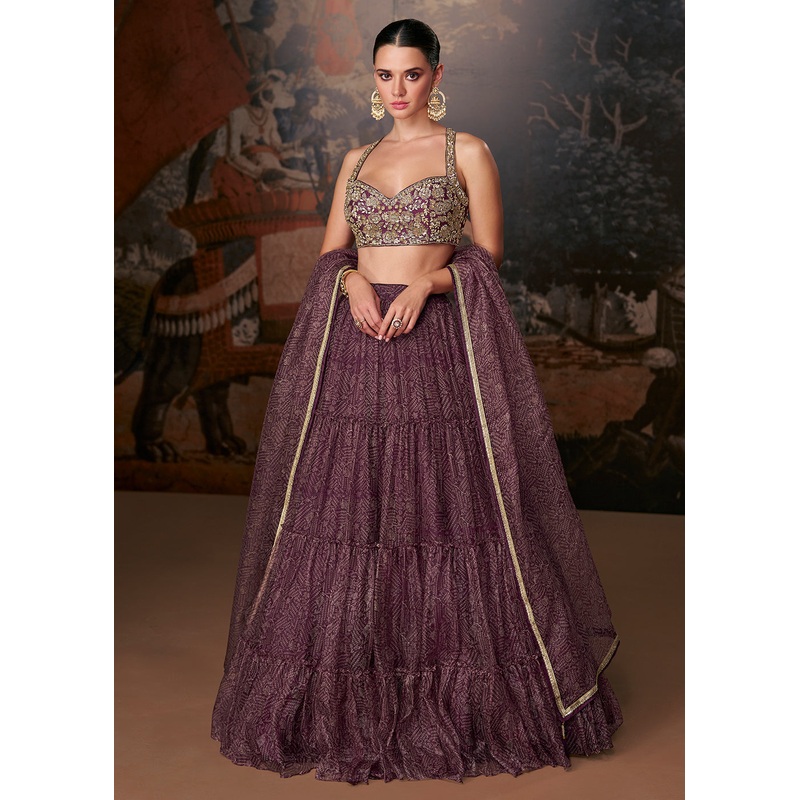Lovely Wine Organza Silk Designer Wedding Lehenga Choli