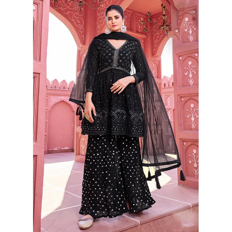 Majestic Black Embroidered Eid Style Palazzo Suit