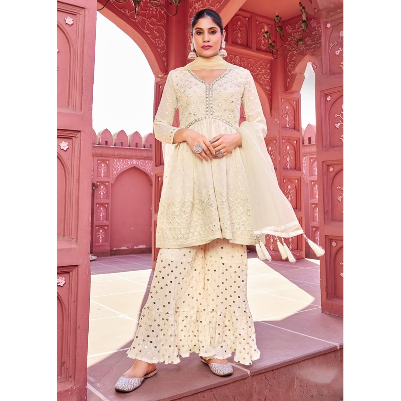 Majestic Off White Embroidered Eid Style Palazzo Suit