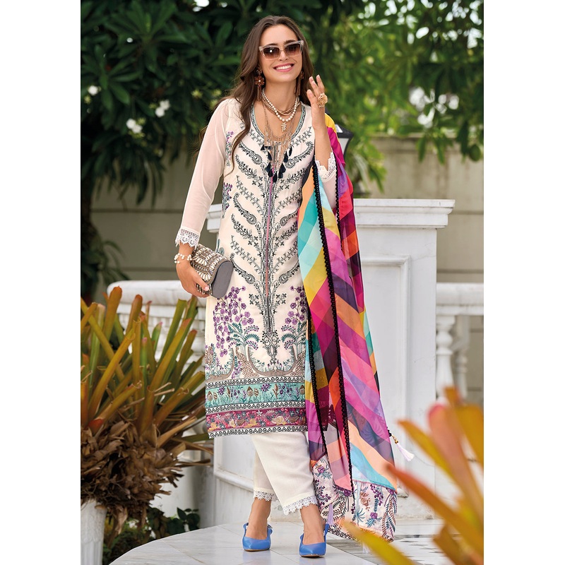 Off White Fancy Embroidered Organza Pant Style Salwar Suit