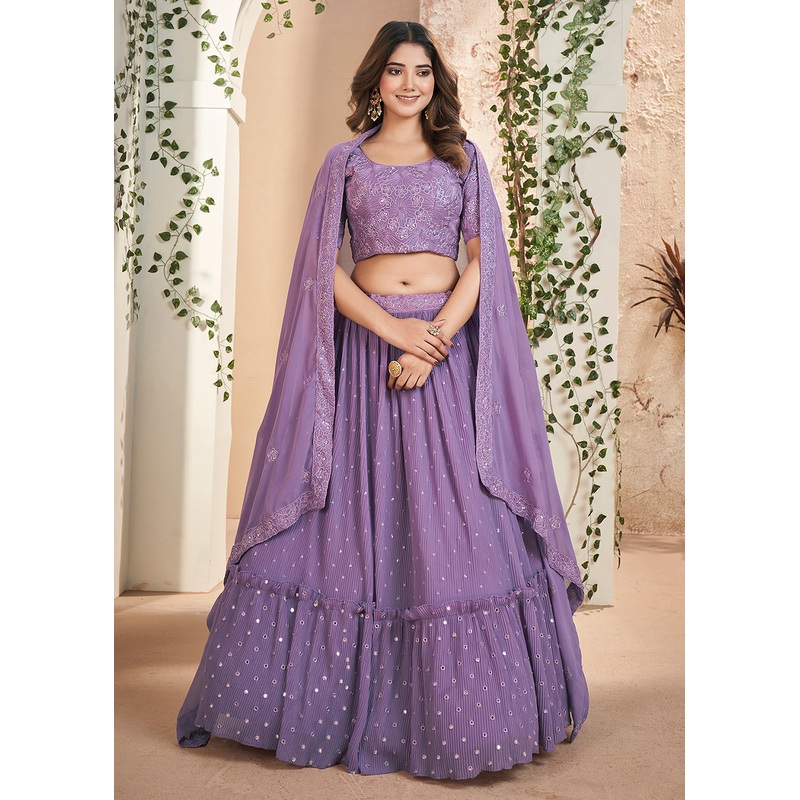 Purple Thread & Sequins Wedding Party Lehenga Choli