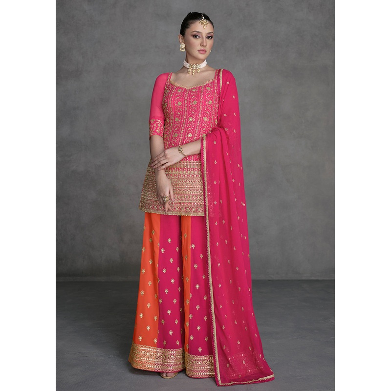 Rani Pink Designer Style Wedding Wear Sharara Suit