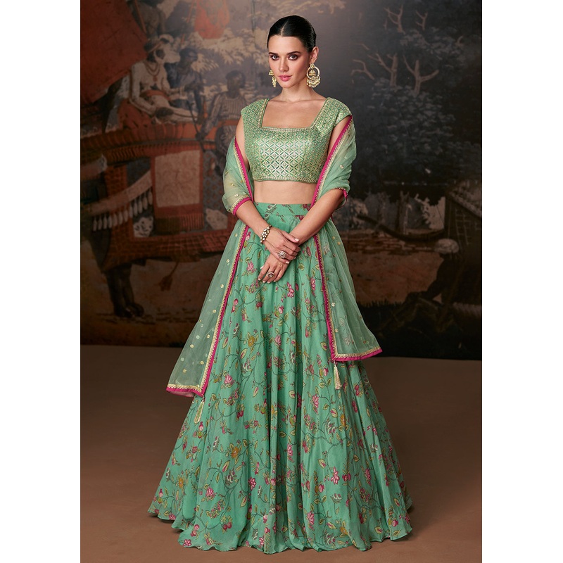 Sea Green Organza Silk Designer Wedding Lehenga Choli