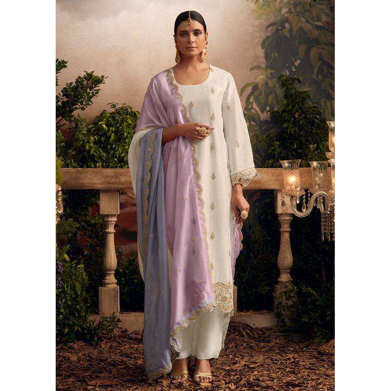 Silk Modale Off White Embroidered Festive Salwar Suit