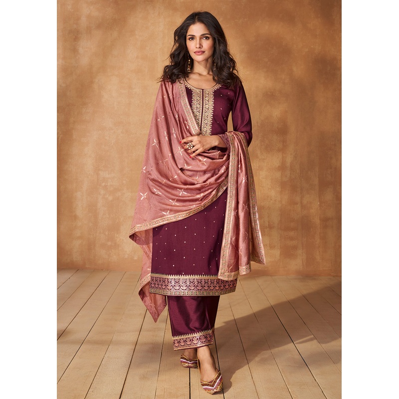 Trendy Maroon Premium Silk Festive Wear Salwar Kurta