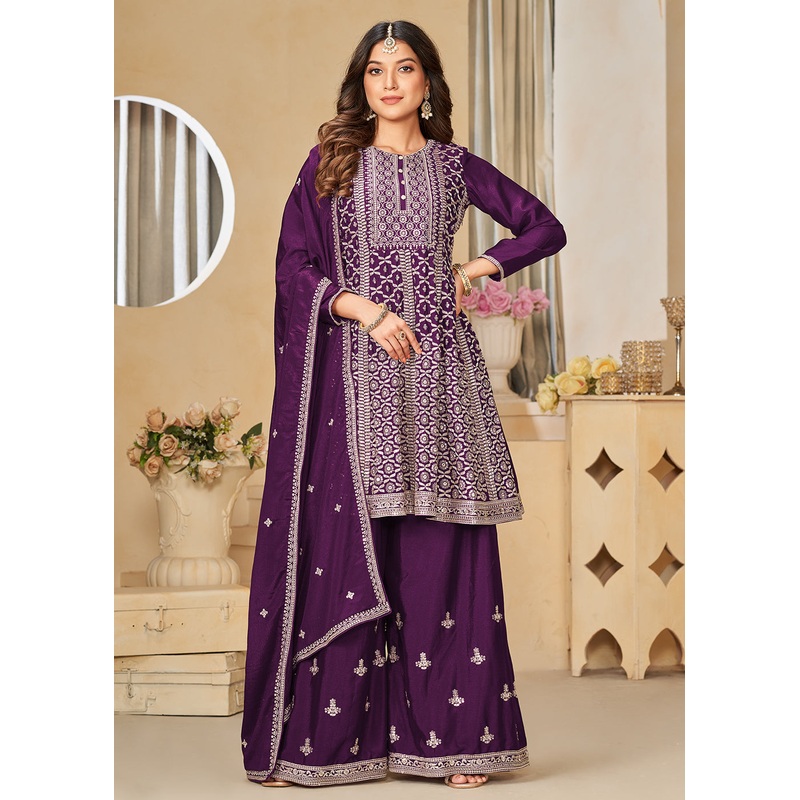 Chinnon Purple Embroidered Palazzo Salwar Suit