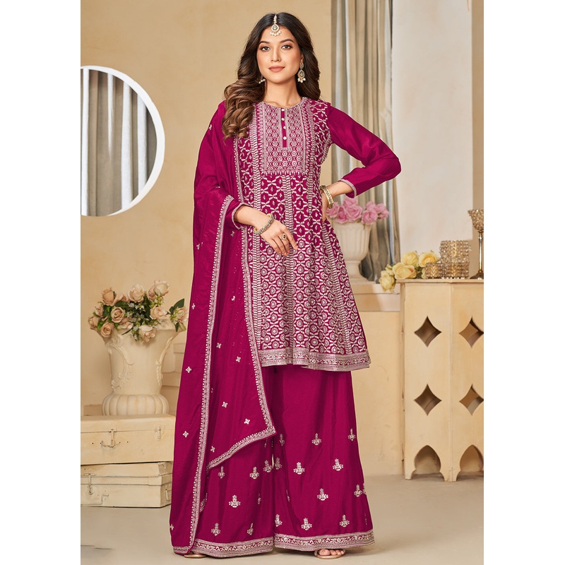 Chinnon Rani Pink Embroidered Palazzo Salwar Suit