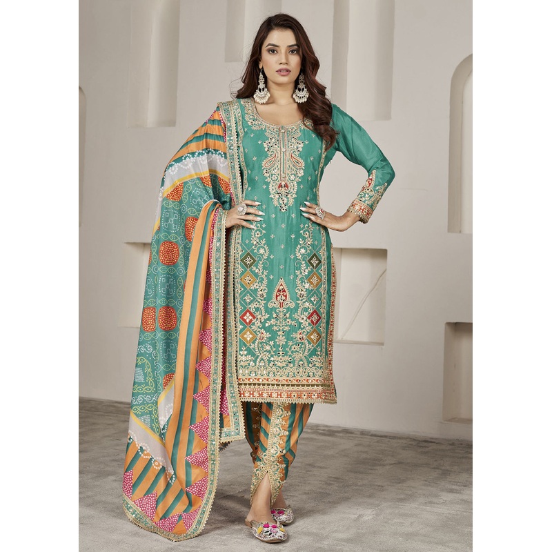 Designer Sea Green Punjabi Style Dhoti Style Salwar Suit