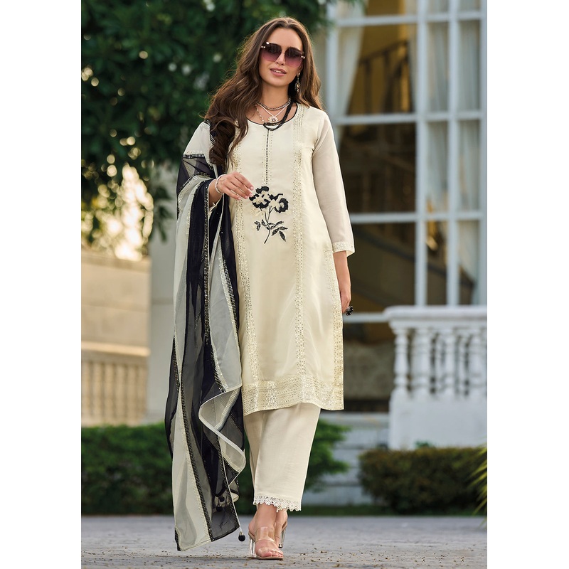 Eid Style Off White Organza Pant Style Salwar Suit