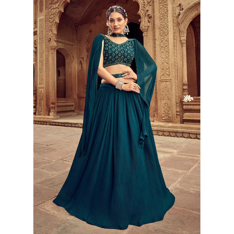 Enticing Teal Georgette Function Style Lehenga Choli