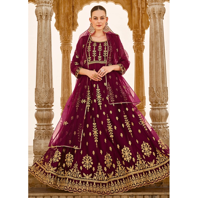 Heavy Stone Embroidered Wine Designer Anarkali Suit