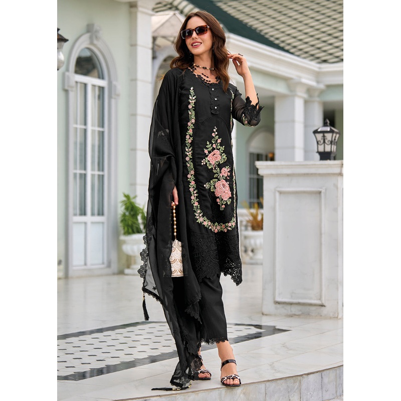 Pant Style Black Organza Eid Style Salwar Suit