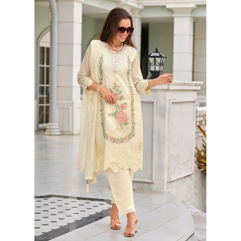 Pant Style Off White Organza Eid Style Salwar Suit