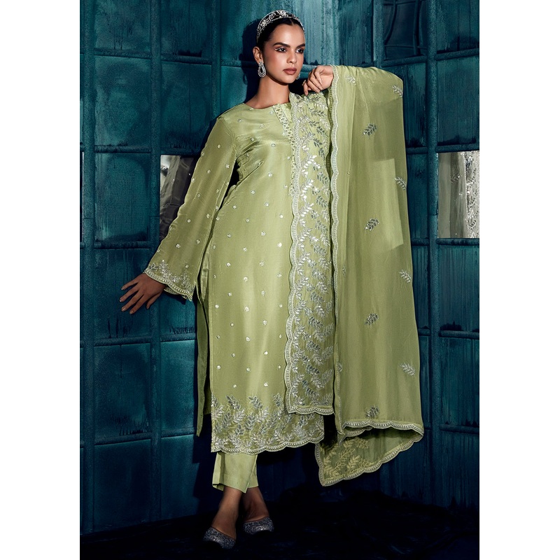 Pastel Green Modale Silk Embroidered Festive Salwar Suit